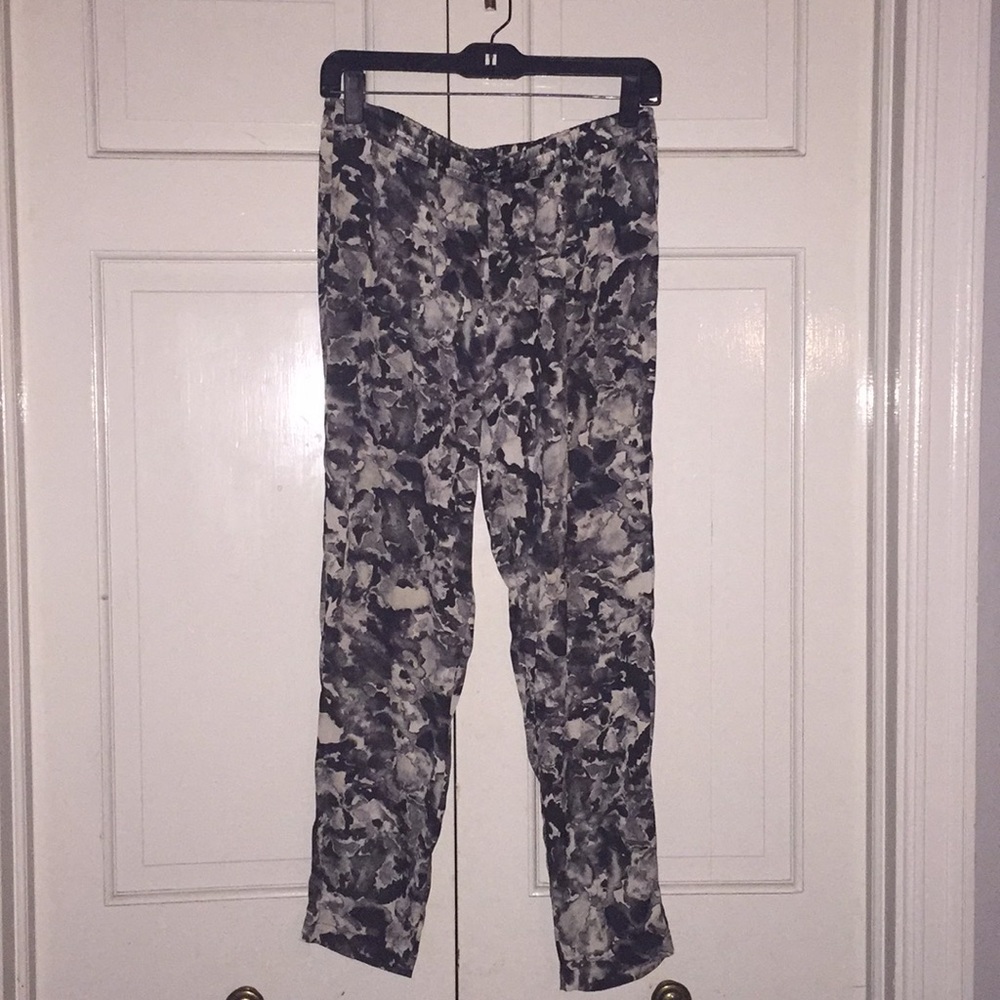 Theory black/white print silk pant